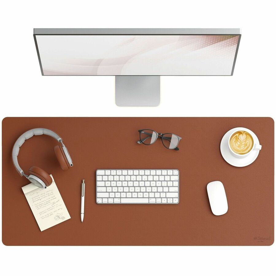 Smead Waterproof Desk Pad, Rectangular, 17" x 36", Vegan Leather, Faux Suede Backing, Saddle, 1 Each