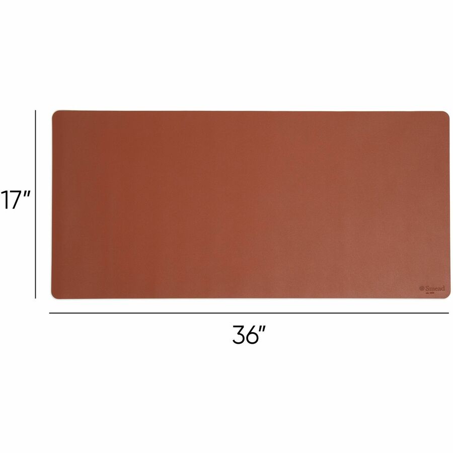 Smead Waterproof Desk Pad, Rectangular, 17" x 36", Vegan Leather, Faux Suede Backing, Saddle, 1 Each