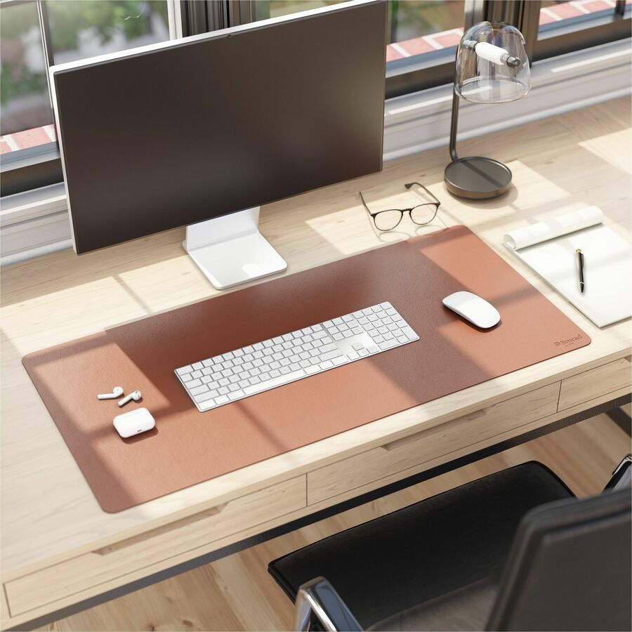 Smead Waterproof Desk Pad, Rectangular, 17" x 36", Vegan Leather, Faux Suede Backing, Saddle, 1 Each
