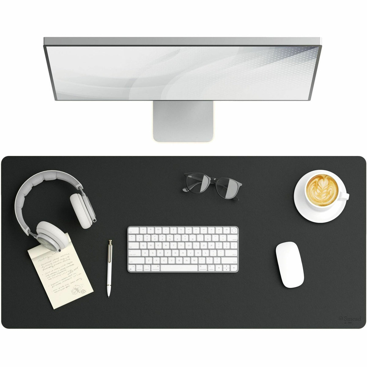 Smead Waterproof Desk Pad, Rectangular, 17" x 36", Vegan Leather, Faux Suede Backing, Charcoal, 1 Each