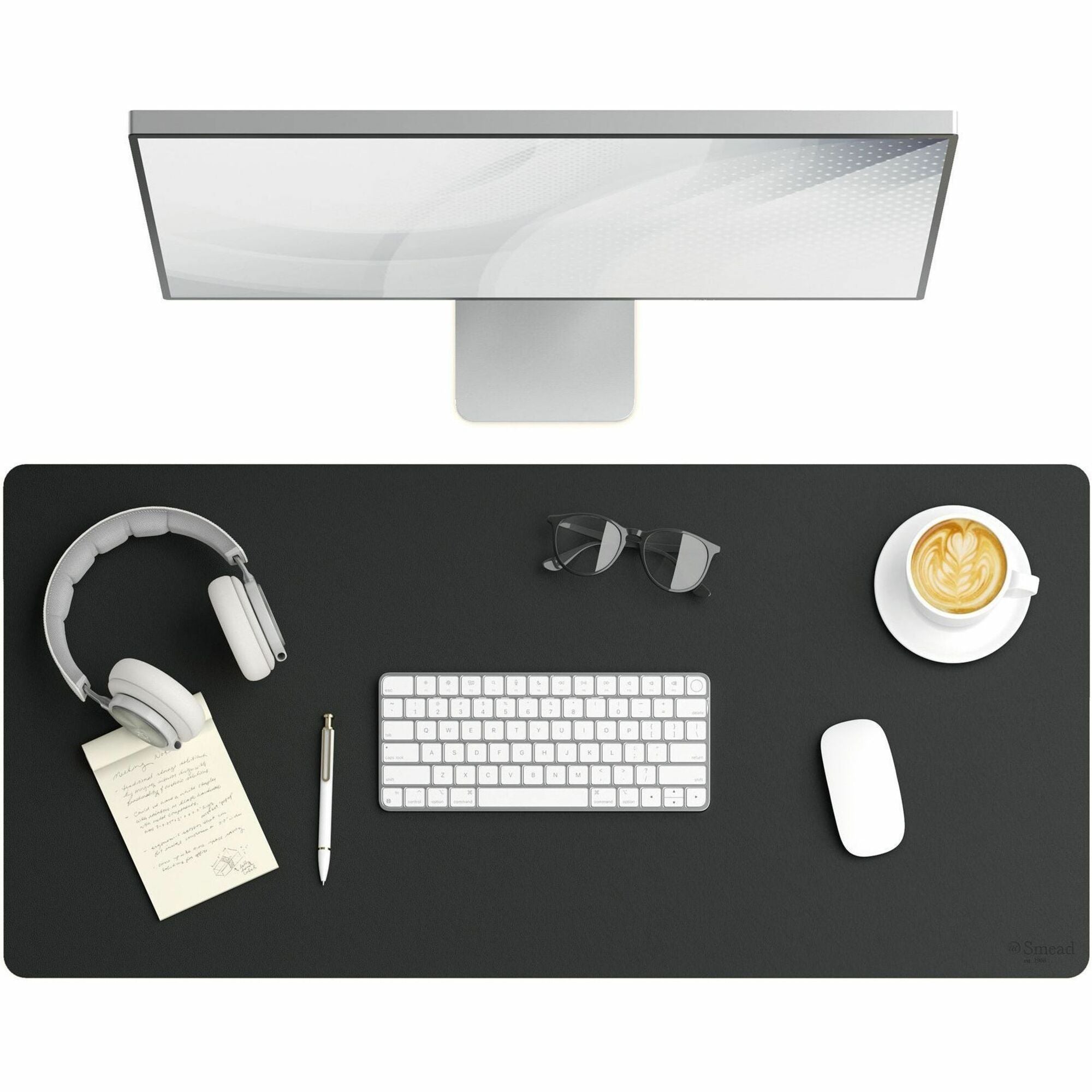 Smead Waterproof Desk Pad, Rectangular, 17" x 36", Vegan Leather, Faux Suede Backing, Charcoal, 1 Each