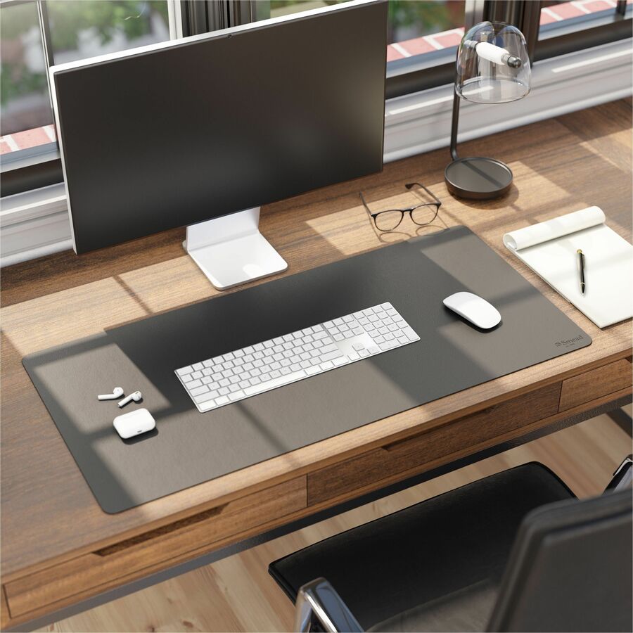 Smead Waterproof Desk Pad, Rectangular, 17" x 36", Vegan Leather, Faux Suede Backing, Charcoal, 1 Each