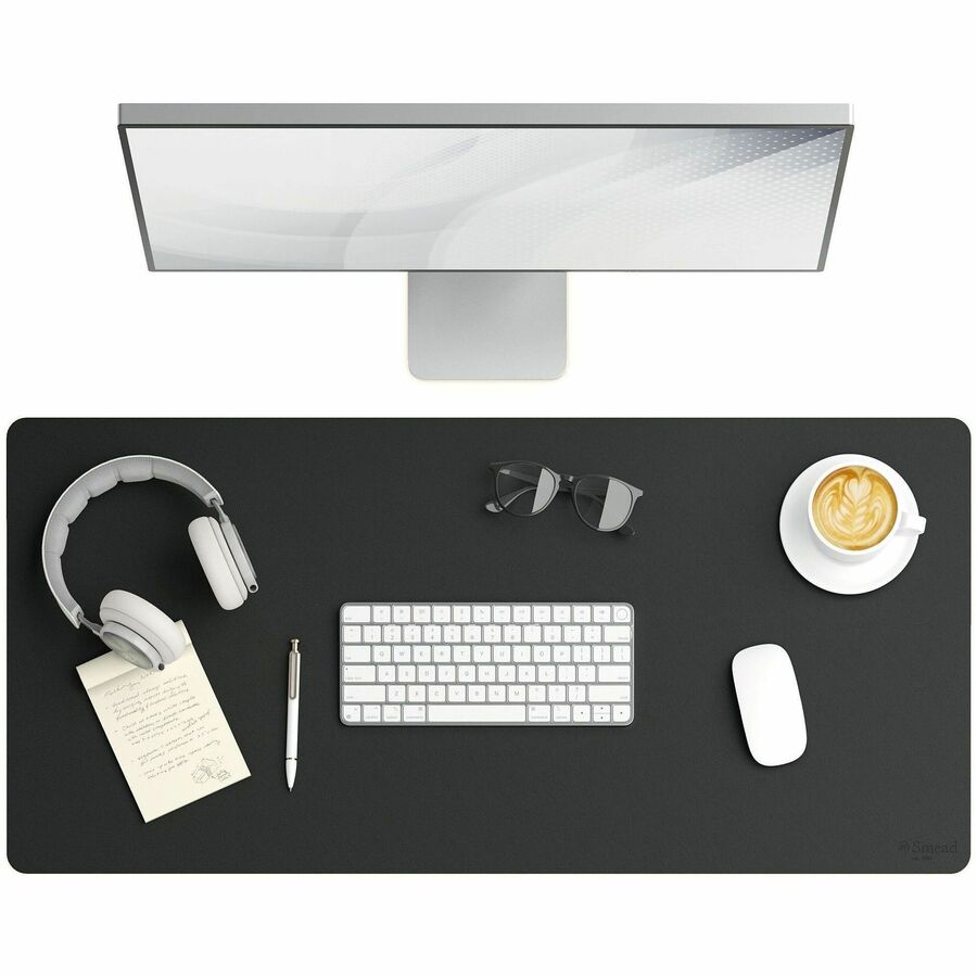 Smead Waterproof Desk Pad, Rectangular, 17" x 36", Vegan Leather, Faux Suede Backing, Charcoal, 1 Each