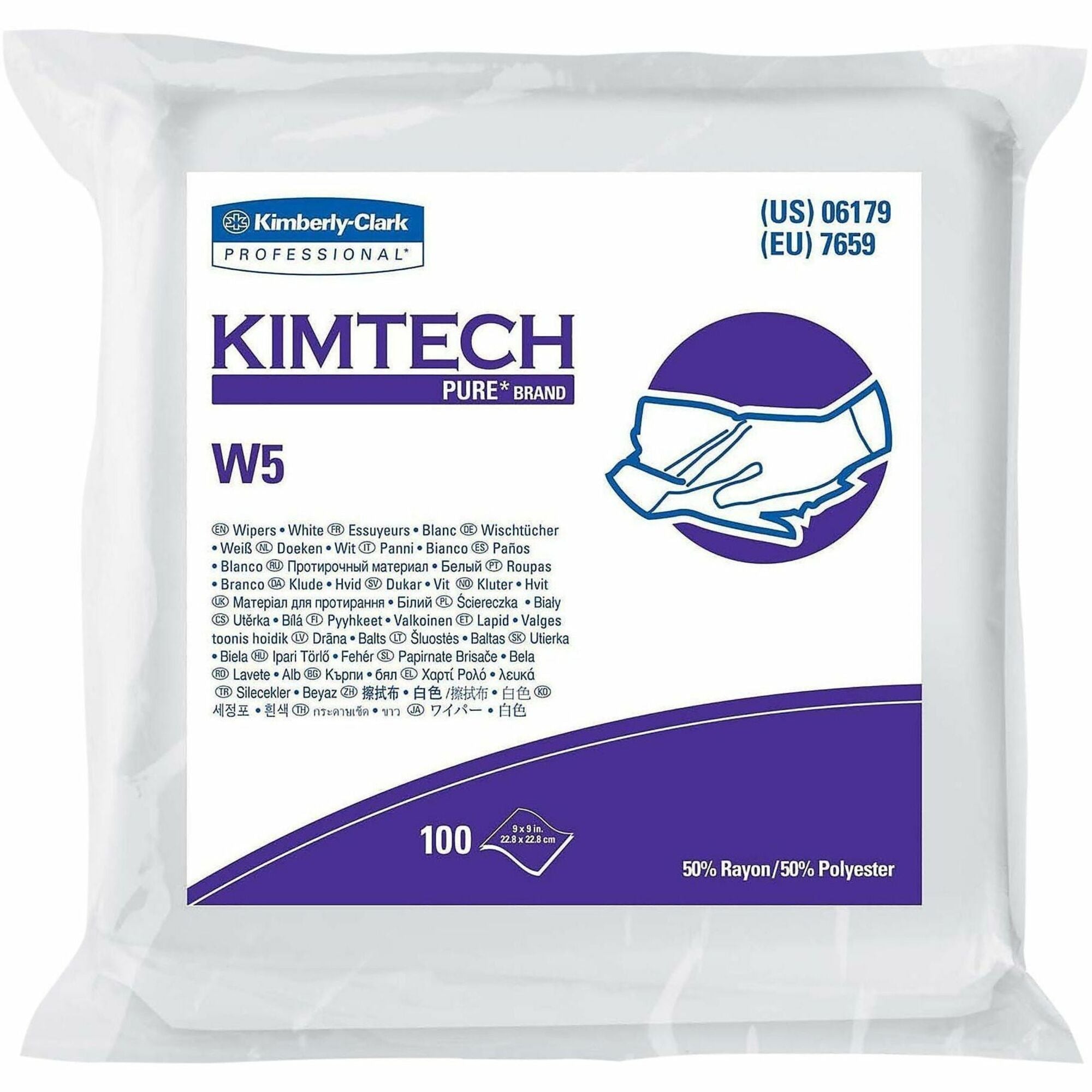 9" Width x 9" Length - White - Rayon/Polyester - 100 Sheets - 5 / Carton