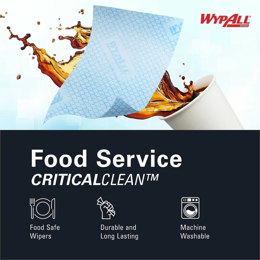 Wypall Critical Clean Foodservice Cloths, Quarter-Fold, 12.50" x 23.50", Blue, Hydroknit/Cellulose/Polypropylene, 200 Sheets per Box