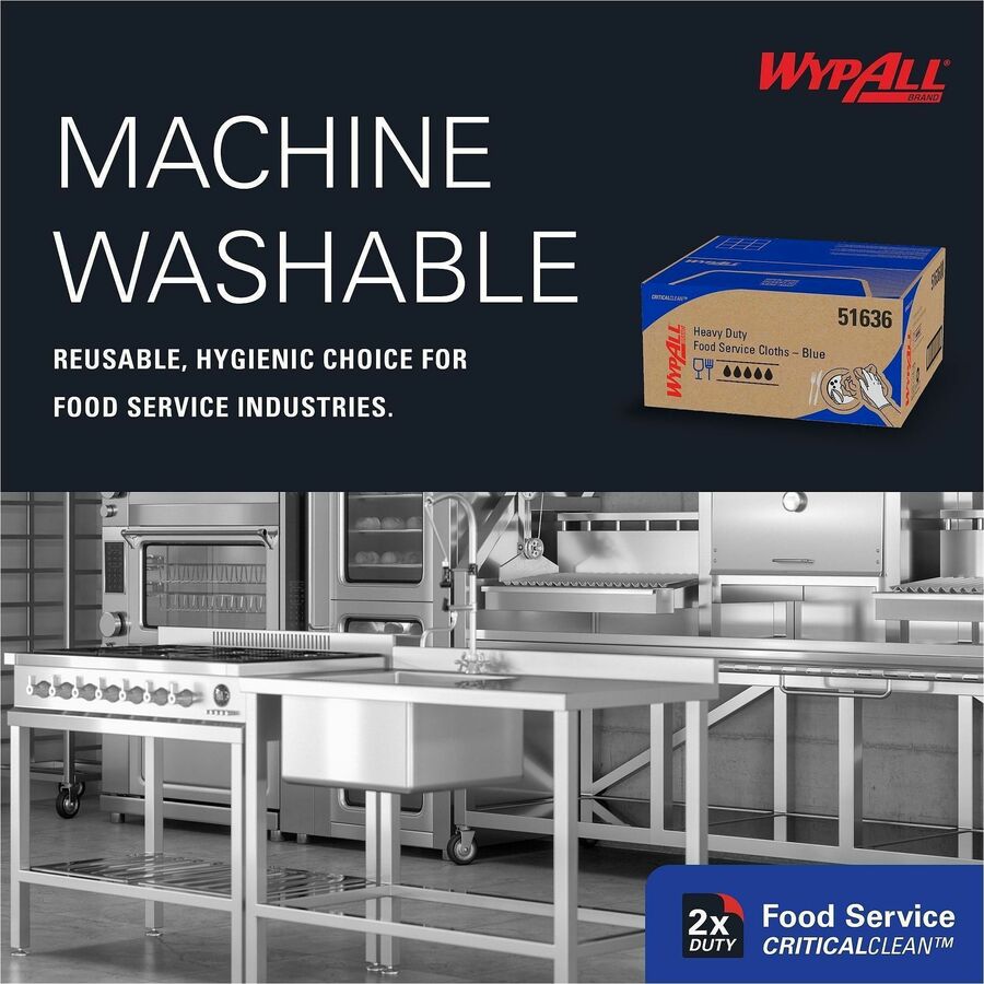 Wypall Critical Clean Foodservice Cloths, Quarter-Fold, 12.50" x 23.50", Blue, Hydroknit/Cellulose/Polypropylene, 200 Sheets per Box