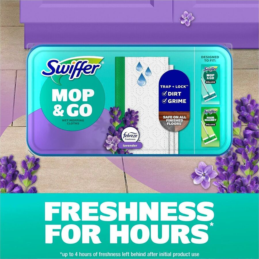 Swiffer Sweeper Wet Mop Cloths, Lavender Scent, Textured, Blue, 8" x 10", 24 Pack