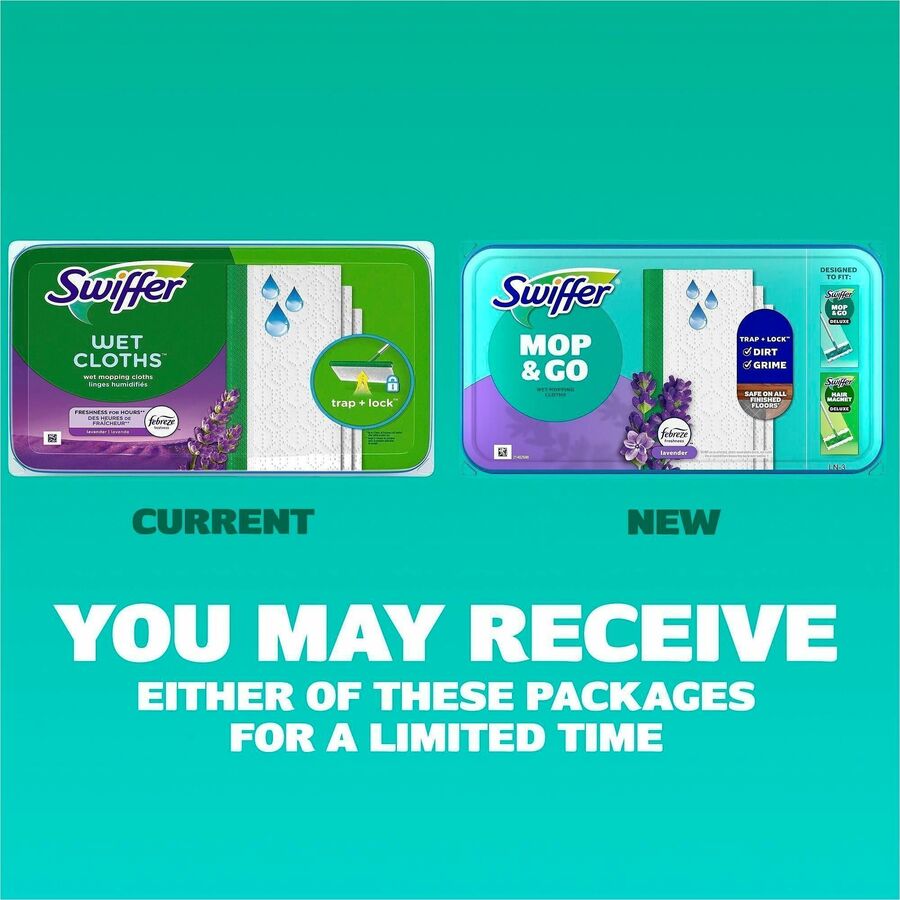 Swiffer Sweeper Wet Mop Cloths, Lavender Scent, Textured, Blue, 8" x 10", 24 Pack