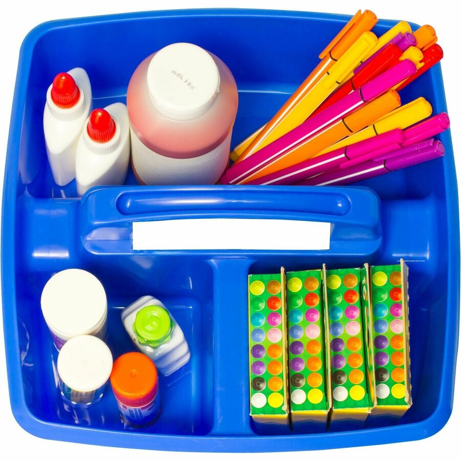 3 Compartment(s) - 5.25" Height x 9.25" Width x 9.25" Depth - Handle, Washable, Stackable, Impact Resistant, Dishwasher Safe, Durable - 50% Recycled - Blue - Plastic - 5 / Set
