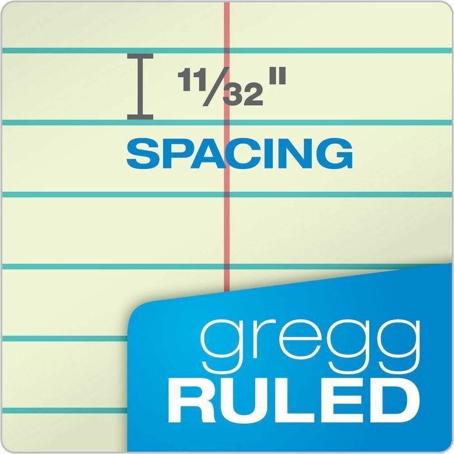 80 Sheets - 160 Pages - Spiral Bound - Gregg Ruled Margin - 20 lb Basis Weight - 6" x 9" Sheet Size - Green Tint Paper - White Chipboard Cover - Portable, Spiral Bound, Sturdy Cover - 6 / Pack