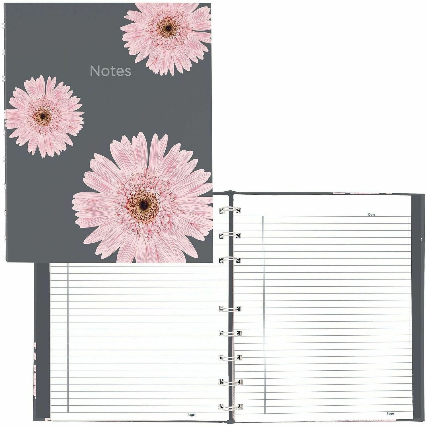 150 Pages - Twin Wirebound - Ruled Margin - 9 1/4" x 7 1/4" Sheet Size - Pink Daisy Cover - Micro Perforated, Note Section, Hard Cover, Sturdy, Self-adhesive Tab, Storage Pocket, Acid-free Paper, Fade Resistant, Index Sheet - Recycled - 1 Each