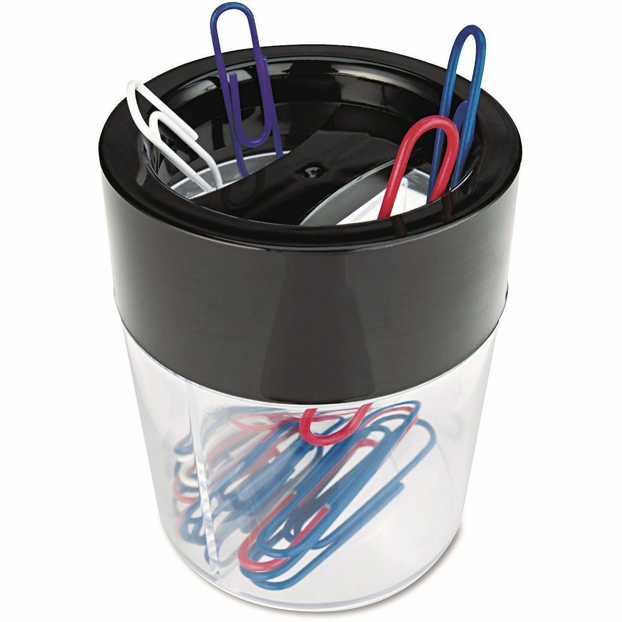 Universal Desktop Organizer, 2 Compartments, 3" Height, Magnetic, Compact, Durable, Black/Clear, Plastic, 1 Each