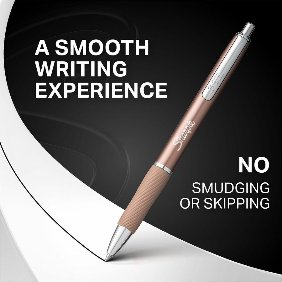 Sharpie S-Gel Pen - Retractable - Black Ink - Gel-based - Rose Gold Metal Barrel - Writing - 2 / Pack