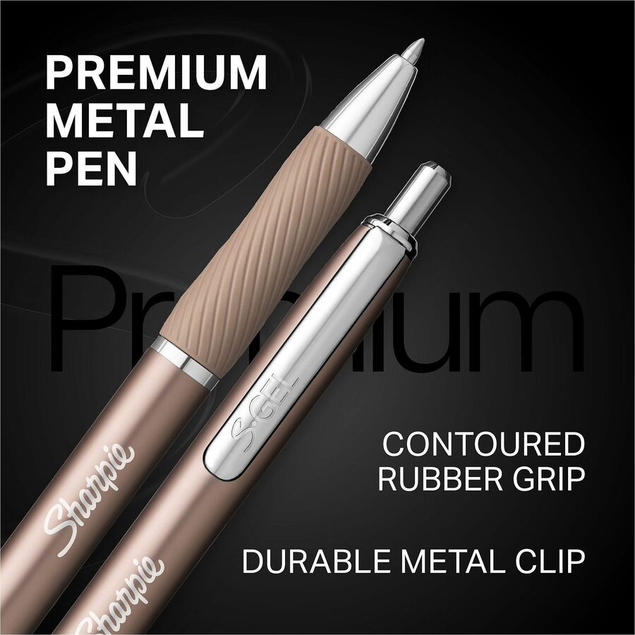 Sharpie S-Gel Pen - Retractable - Black Ink - Gel-based - Rose Gold Metal Barrel - Writing - 2 / Pack