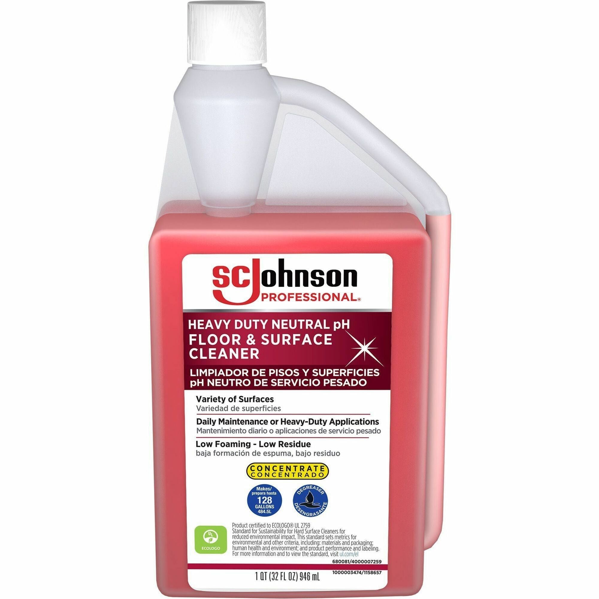 SC Johnson Heavy-Duty pH Floor & Surface Cleaner, Concentrate, 32 fl oz (1 quart), Red Bottle, 1 Each