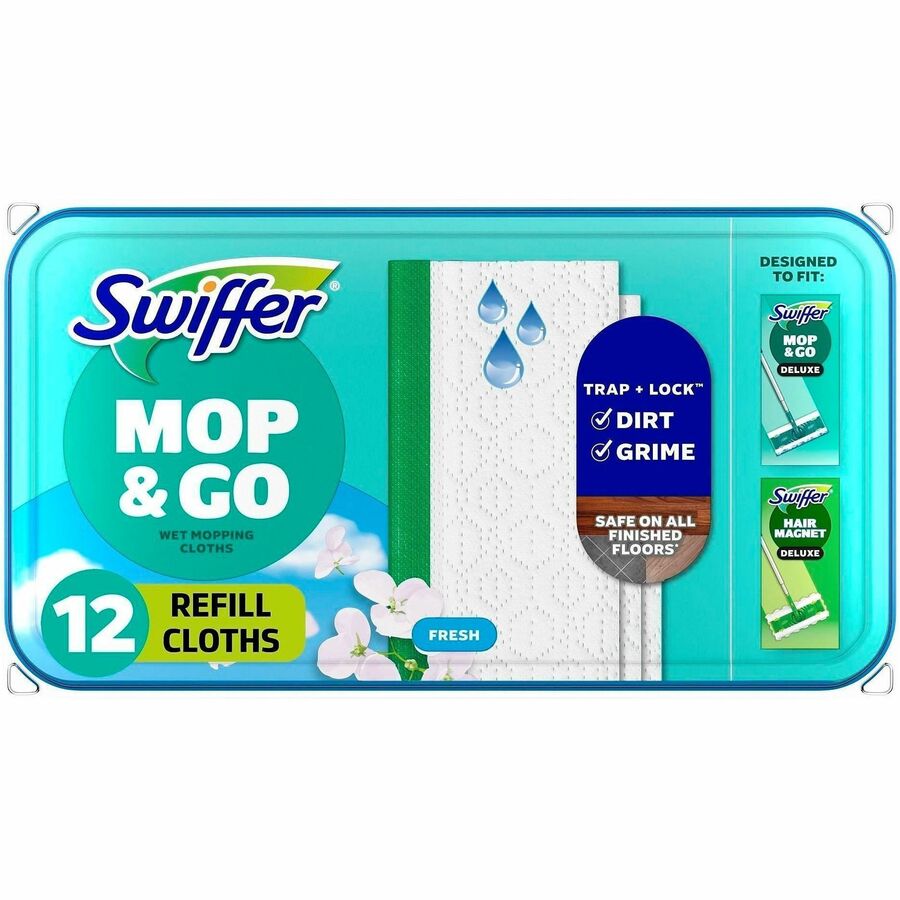 Swiffer Sweeper Wet Cloths, 8" x 10", Disposable, Residue-Free, Scented, Pre-moistened, White, 12 Pack