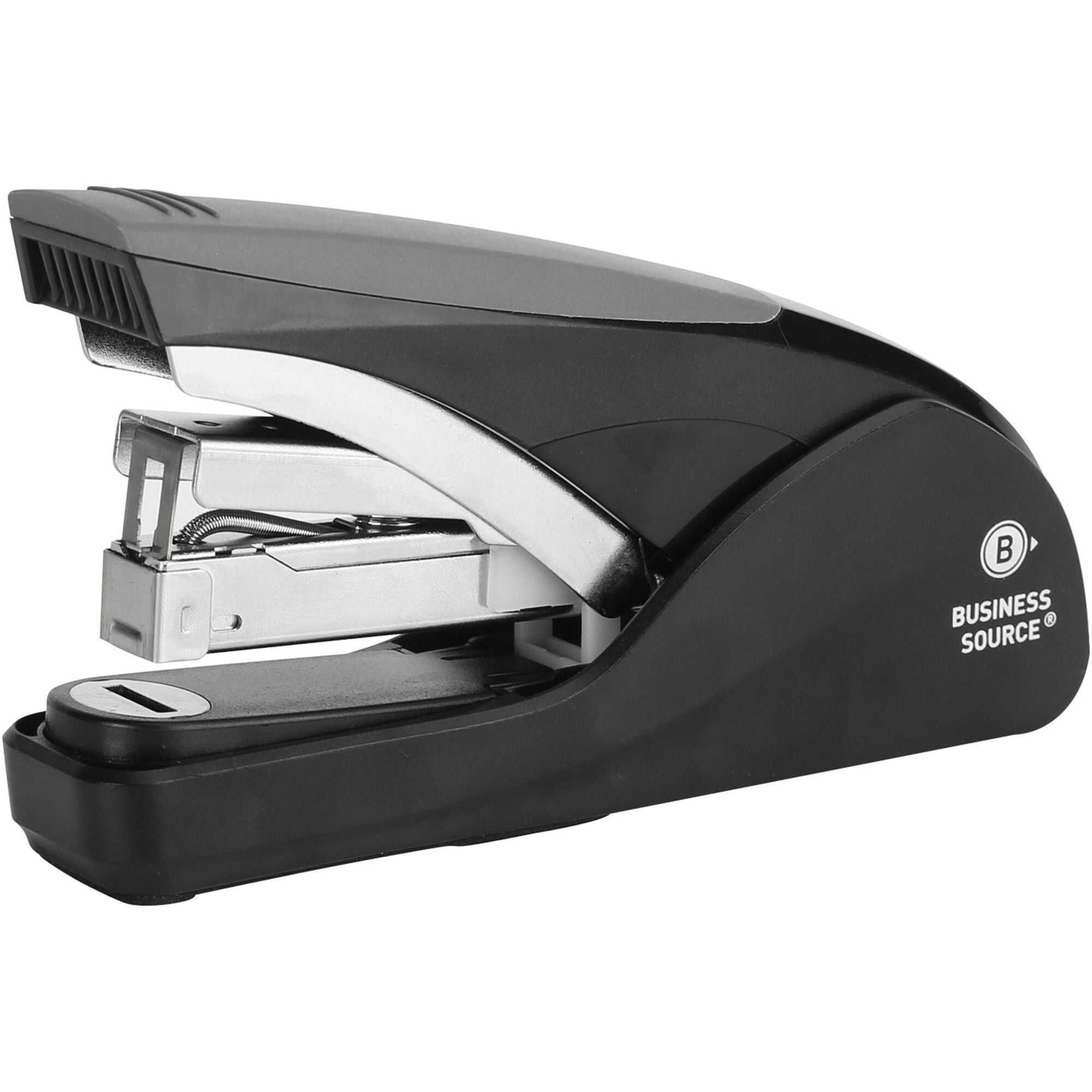 Business Source Full-strip Effortless Stapler, Staples Up to 25 Sheets, Holds 210 Staples, Front Loading, Black, 1 Each