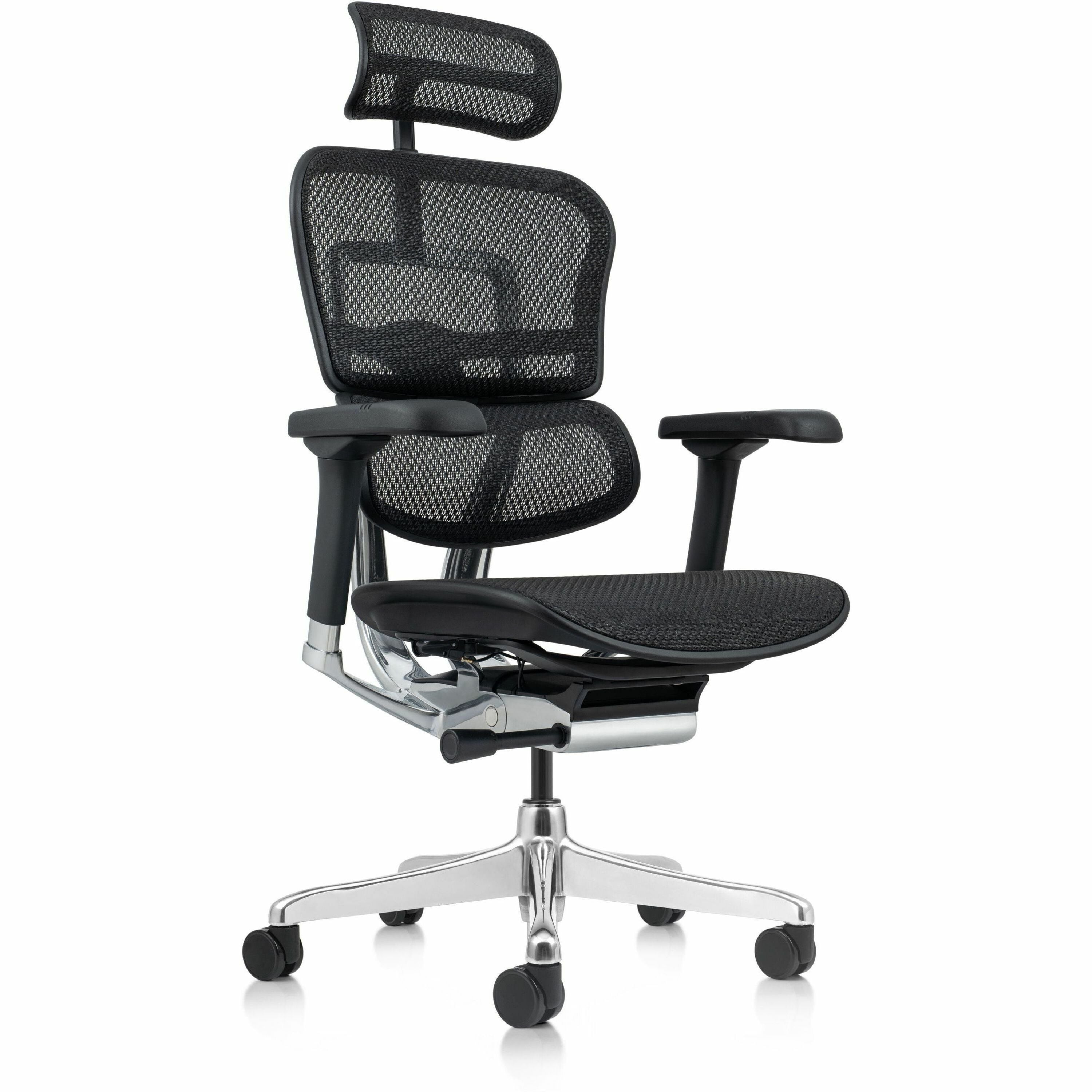 Eurotech ErgoHuman Gen2 Executive All-Mesh Chair, Black, Mesh Seat & Back, Fiber Polymer Composite Frame, 5-Star Base, Adjustable Armrests, Headrest, 1 Each