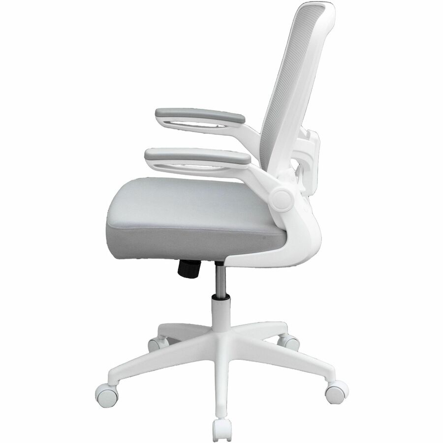 Boss Flip Arm Mesh Back Task Chair, Gray Seat, White Frame, 5-Star Base, Adjustable Flip-Up Arms, Ergonomic Design, Mesh Back, Foam and Fabric Seat, 1 Each