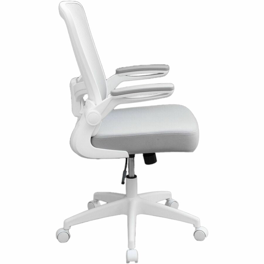 Boss Flip Arm Mesh Back Task Chair, Gray Seat, White Frame, 5-Star Base, Adjustable Flip-Up Arms, Ergonomic Design, Mesh Back, Foam and Fabric Seat, 1 Each