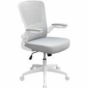 Boss Flip Arm Mesh Back Task Chair, Gray Seat, White Frame, 5-Star Base, Adjustable Flip-Up Arms, Ergonomic Design, Mesh Back, Foam and Fabric Seat, 1 Each