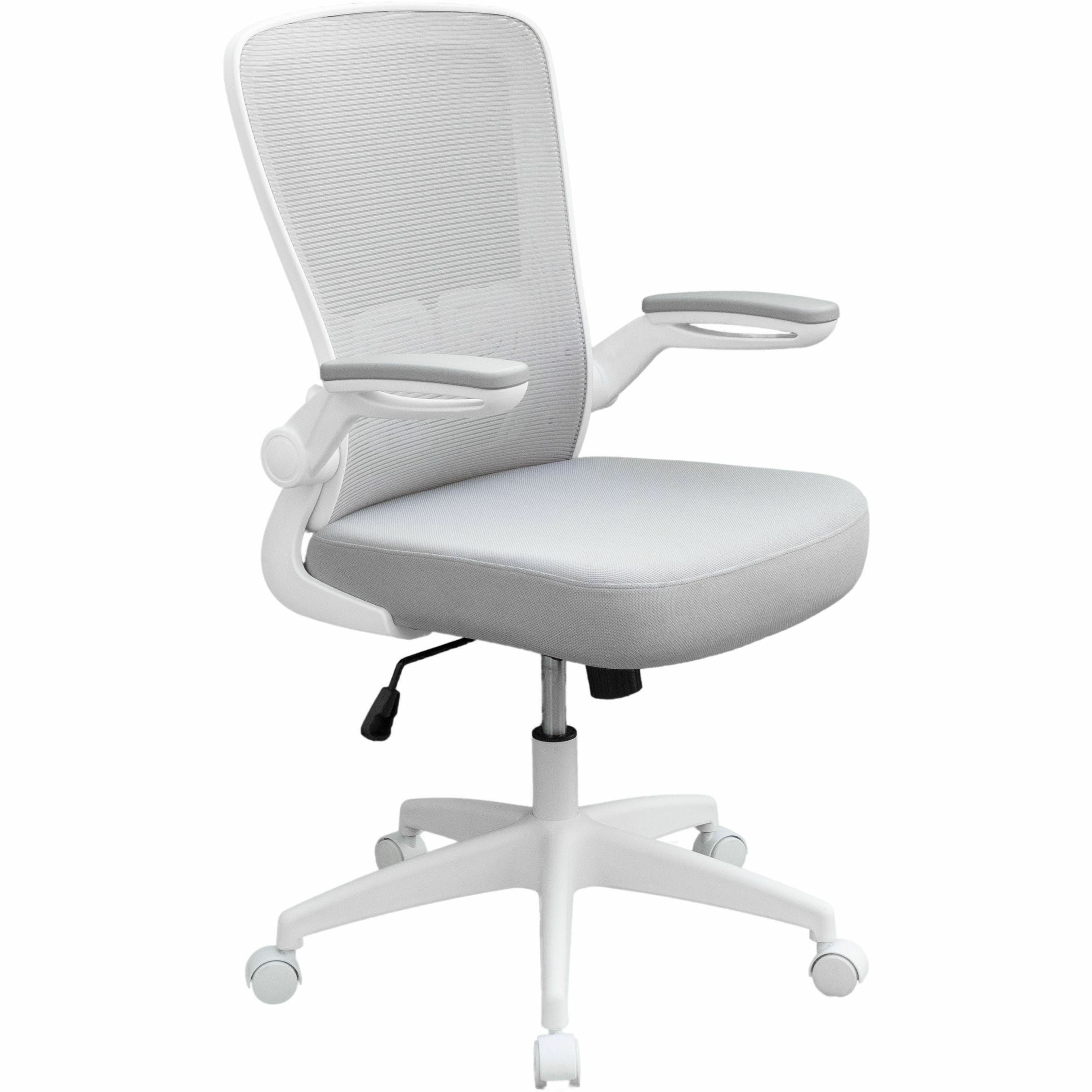 Boss Flip Arm Mesh Back Task Chair, Gray Seat, White Frame, 5-Star Base, Adjustable Flip-Up Arms, Ergonomic Design, Mesh Back, Foam and Fabric Seat, 1 Each