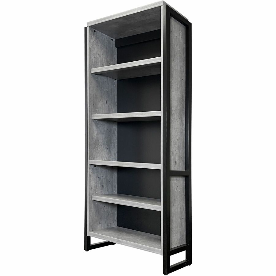 Martin Mason Concrete Laminate Bookcase, 78"H x 36"W x 12"D, 4 Shelves (3 Adjustable), Thermofused Laminate, Concrete/Wood Finish, Dark Bronze Hardware, 1 Each
