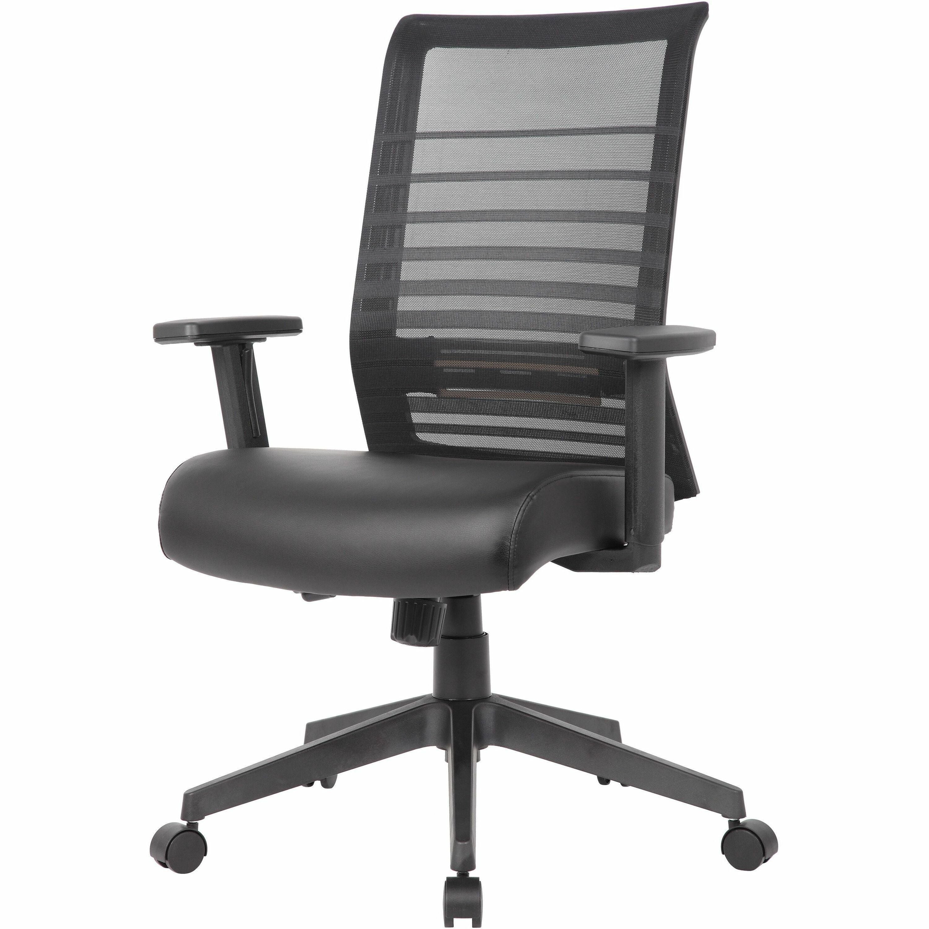 Boss Horizontal Mesh Back Task Chair, Vinyl Seat, Adjustable Arms, 5-Star Nylon Base, Black, 1 Each