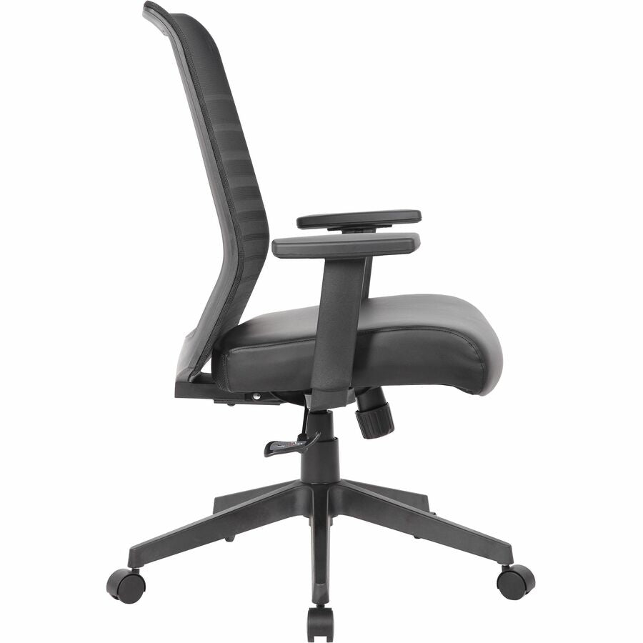 Boss Horizontal Mesh Back Task Chair, Vinyl Seat, Adjustable Arms, 5-Star Nylon Base, Black, 1 Each