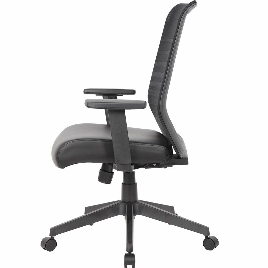 Boss Horizontal Mesh Back Task Chair, Vinyl Seat, Adjustable Arms, 5-Star Nylon Base, Black, 1 Each