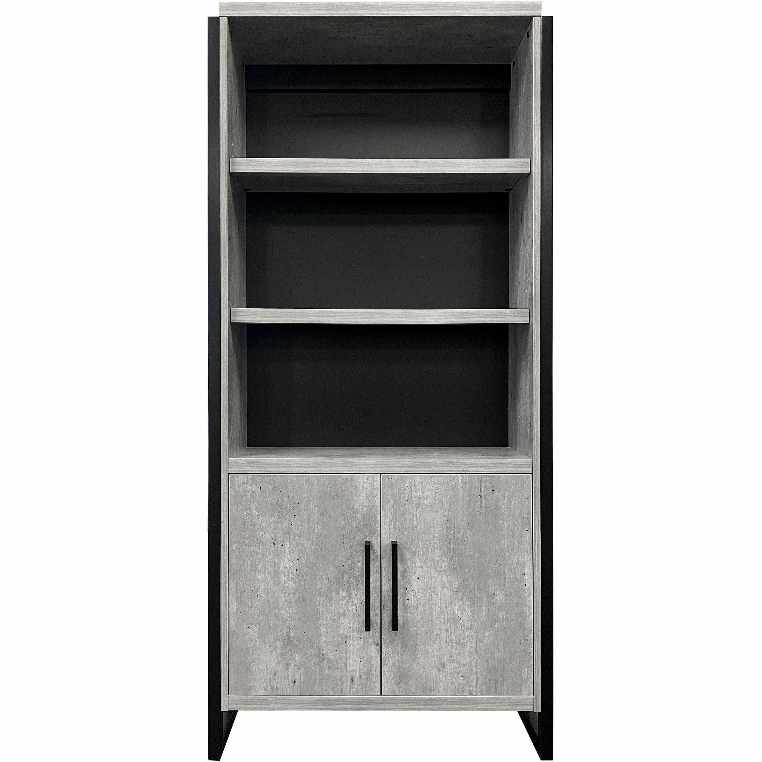 Martin Mason Concrete Laminate Unit, 78"H x 36"W x 12"D, 2 Doors, 4 Shelves (3 Adjustable), Thermofused Laminate, Concrete/Stone Finish, Dark Bronze Hardware, Solid Wood Frame, 1 Each