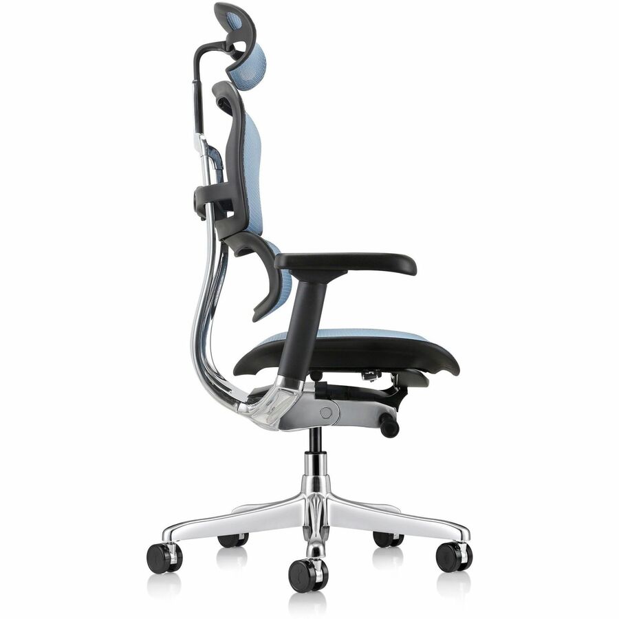 Eurotech ErgoHuman Gen2 Executive All-Mesh Chair, Black Mesh Seat & Back, Black FPC Frame, 5-Star Base, Blue Accents, Adjustable Armrest, Headrest, 1 Each