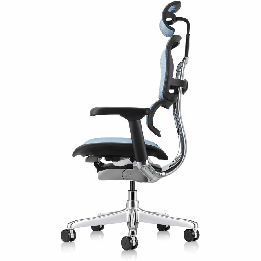 Eurotech ErgoHuman Gen2 Executive All-Mesh Chair, Black Mesh Seat & Back, Black FPC Frame, 5-Star Base, Blue Accents, Adjustable Armrest, Headrest, 1 Each