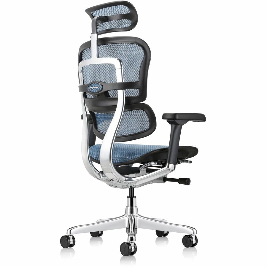 Eurotech ErgoHuman Gen2 Executive All-Mesh Chair, Black Mesh Seat & Back, Black FPC Frame, 5-Star Base, Blue Accents, Adjustable Armrest, Headrest, 1 Each