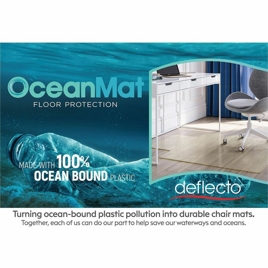 Deflecto OceanMat Chair Mat for Carpet, 53" x 45", Lipped, Clear, 100% Recycled PET, 1 Each