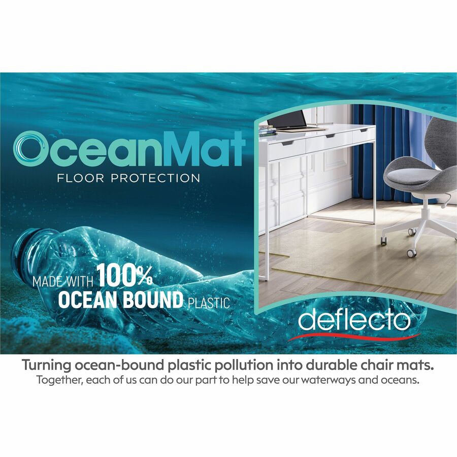 Deflecto OceanMat Chair Mat for Carpet, 53" x 45", Lipped, Clear, 100% Recycled PET, 1 Each