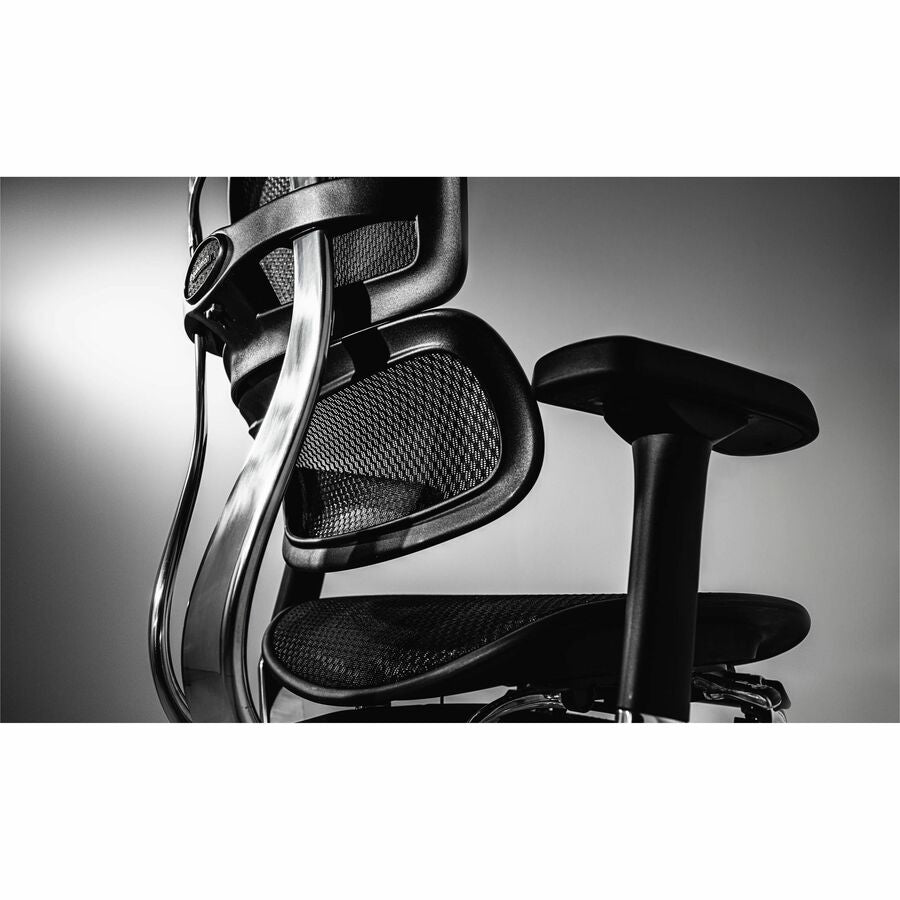 Eurotech ErgoHuman Gen2 Executive All-Mesh Chair, Black Mesh Seat & Back, Black FPC Frame, 5-Star Gray Base, Adjustable Armrest, Headrest, 1 Each