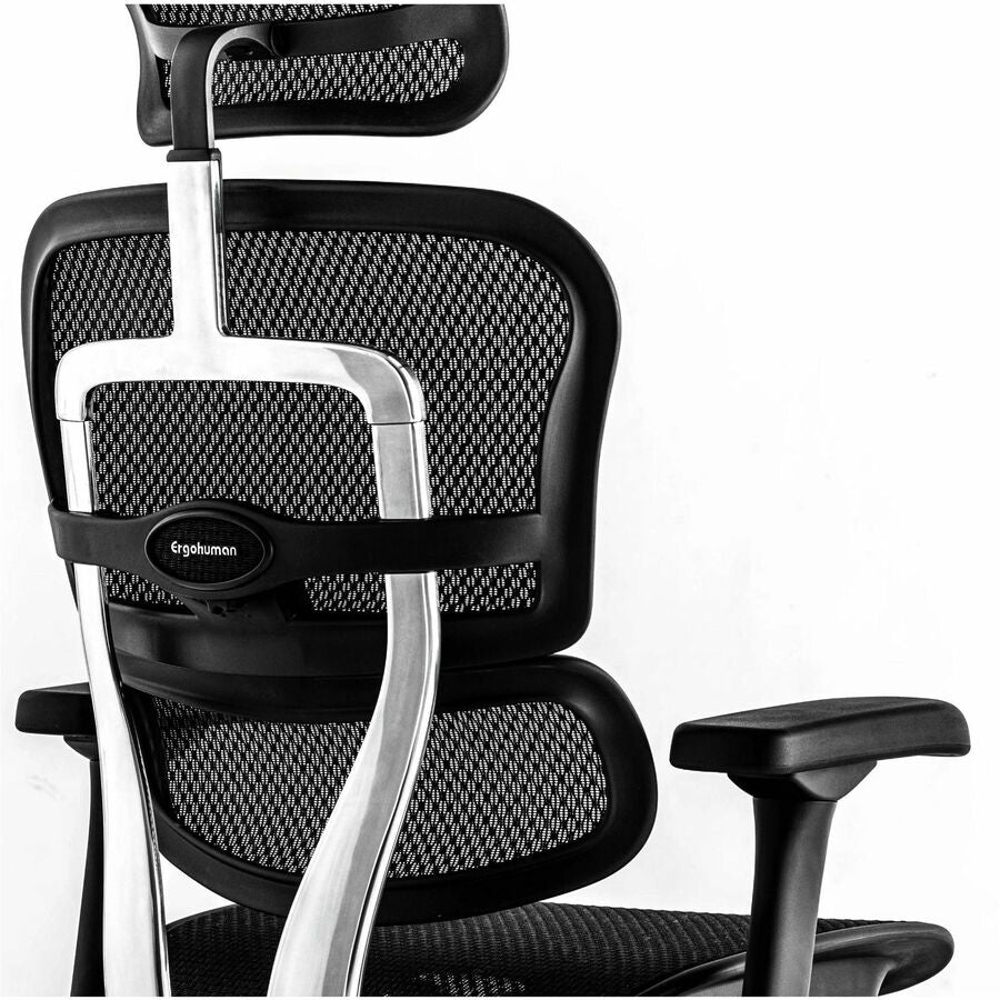 Eurotech ErgoHuman Gen2 Executive All-Mesh Chair, Black Mesh Seat & Back, Black FPC Frame, 5-Star Gray Base, Adjustable Armrest, Headrest, 1 Each