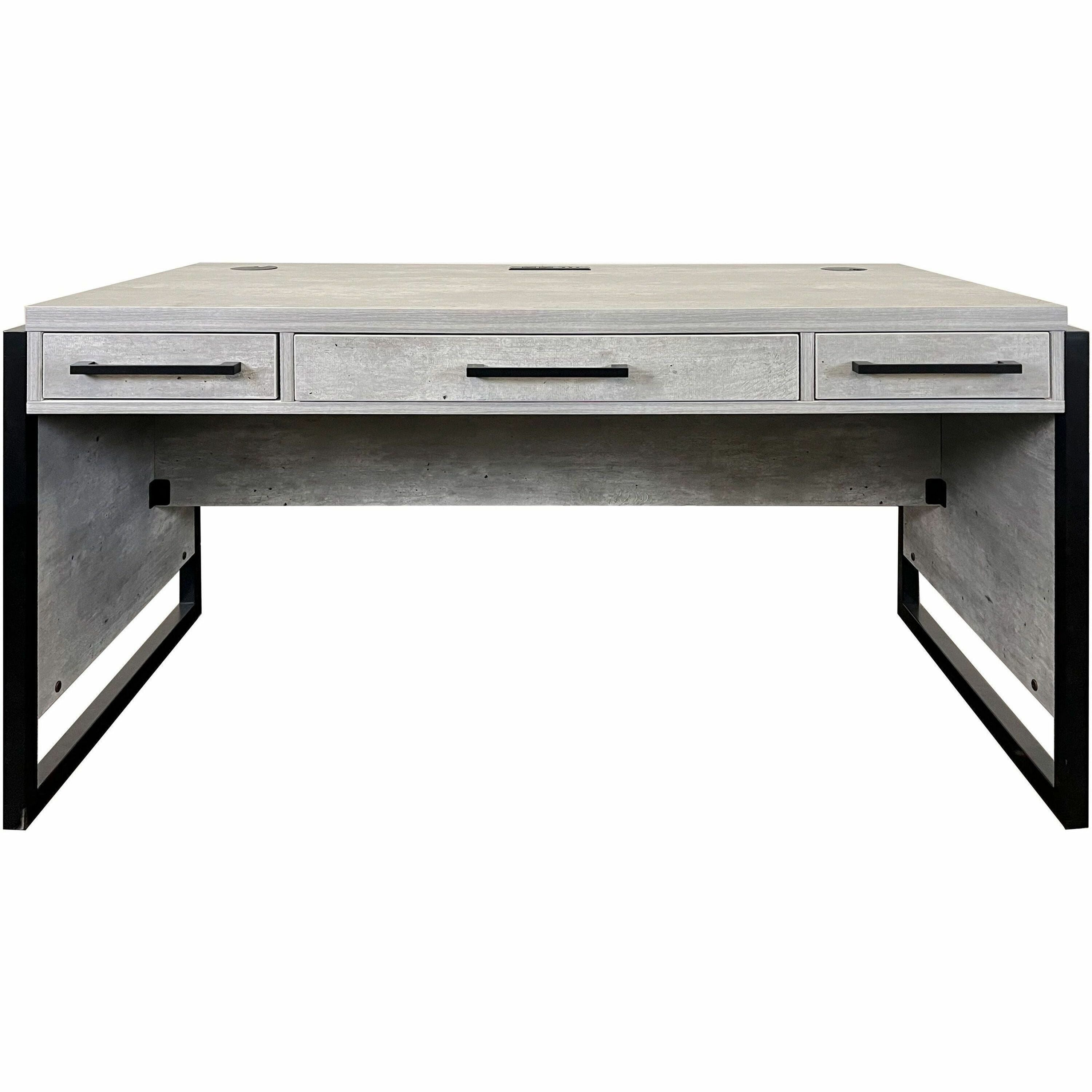 Martin Mason Concrete Laminate Unit, 31"H x 60"W x 30"D, 3 Drawers, Thermofused Laminate, Concrete/Stone Finish, Solid Wood Frame, Cable Management, Grommet, AC Power Outlet, USB, Dark Bronze Hardware, 1 Each
