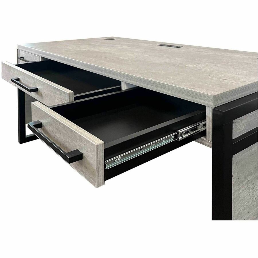 Martin Mason Concrete Laminate Unit, 31"H x 60"W x 30"D, 3 Drawers, Thermofused Laminate, Concrete/Stone Finish, Solid Wood Frame, Cable Management, Grommet, AC Power Outlet, USB, Dark Bronze Hardware, 1 Each