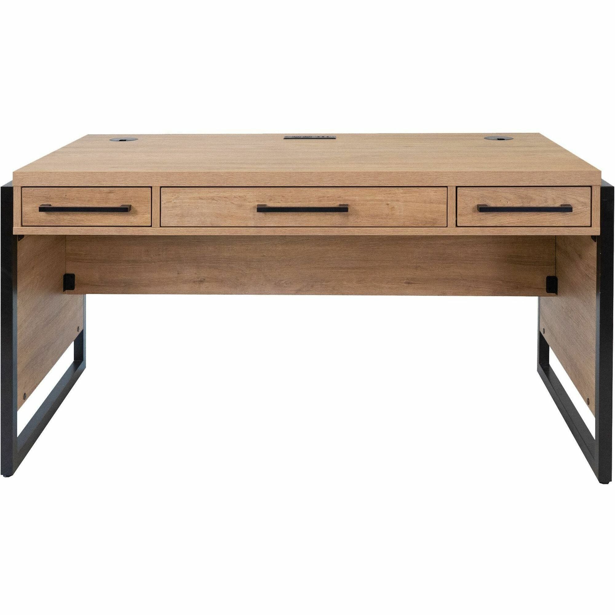 Martin Mason Monarca Laminate Unit, 31"H x 60"W x 30"D, 3 Drawers, Thermofused Laminate, Monarca Wood Finish, Solid Wood Frame, Cable Management, Grommet, AC Power Outlet, USB, Dark Bronze Hardware, 1 Each