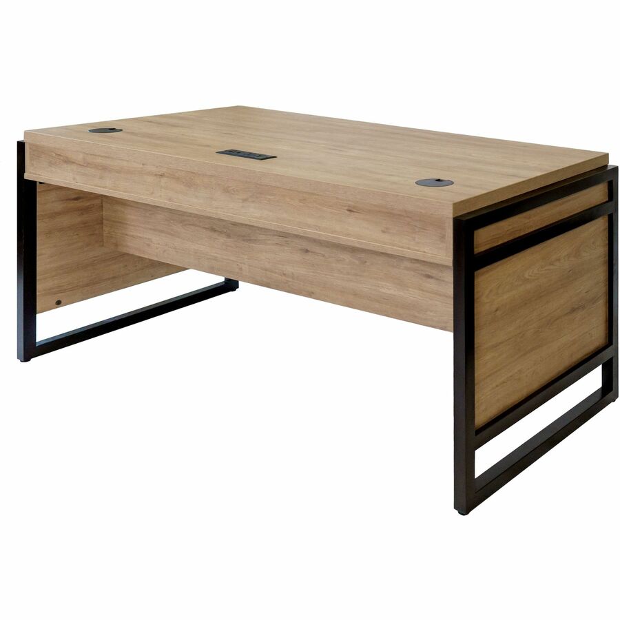 Martin Mason Monarca Laminate Unit, 31"H x 60"W x 30"D, 3 Drawers, Thermofused Laminate, Monarca Wood Finish, Solid Wood Frame, Cable Management, Grommet, AC Power Outlet, USB, Dark Bronze Hardware, 1 Each