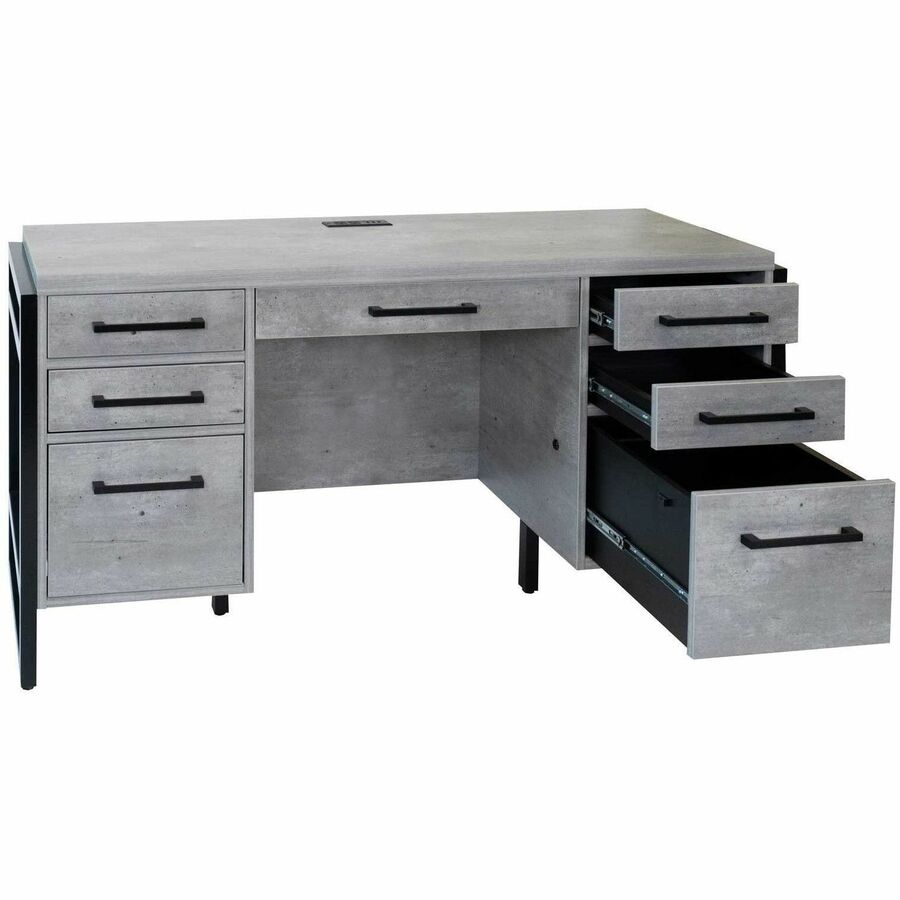 Martin Mason Concrete Laminate Unit, 31"H x 66"W x 21"D, 7 Drawers, Thermofused Laminate, Concrete/Stone Finish, Solid Wood Frame, Dark Bronze Hardware, USB & AC Power Outlets, 1 Each