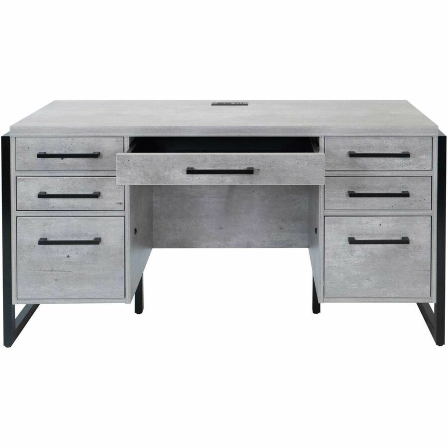 Martin Mason Concrete Laminate Unit, 31"H x 66"W x 21"D, 7 Drawers, Thermofused Laminate, Concrete/Stone Finish, Solid Wood Frame, Dark Bronze Hardware, USB & AC Power Outlets, 1 Each