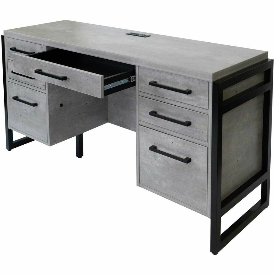 Martin Mason Concrete Laminate Unit, 31"H x 66"W x 21"D, 7 Drawers, Thermofused Laminate, Concrete/Stone Finish, Solid Wood Frame, Dark Bronze Hardware, USB & AC Power Outlets, 1 Each