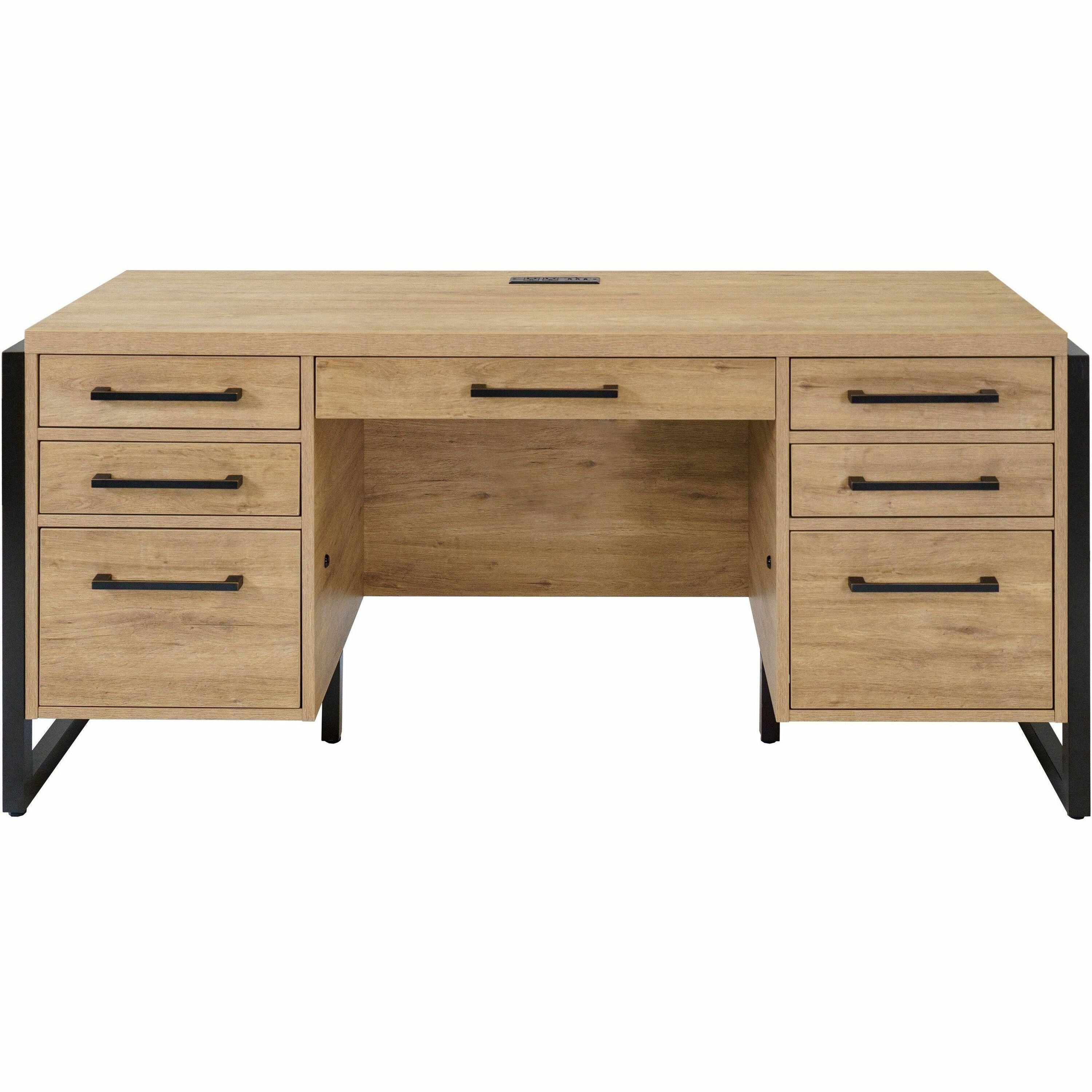 Martin Mason Monarca Laminate Unit, 31"H x 66"W x 21"D, 7 Drawers, Thermofused Laminate, Monarca Natural Wood Finish, Solid Wood Frame, Dark Bronze Hardware, AC Power & USB Outlets, 1 Each