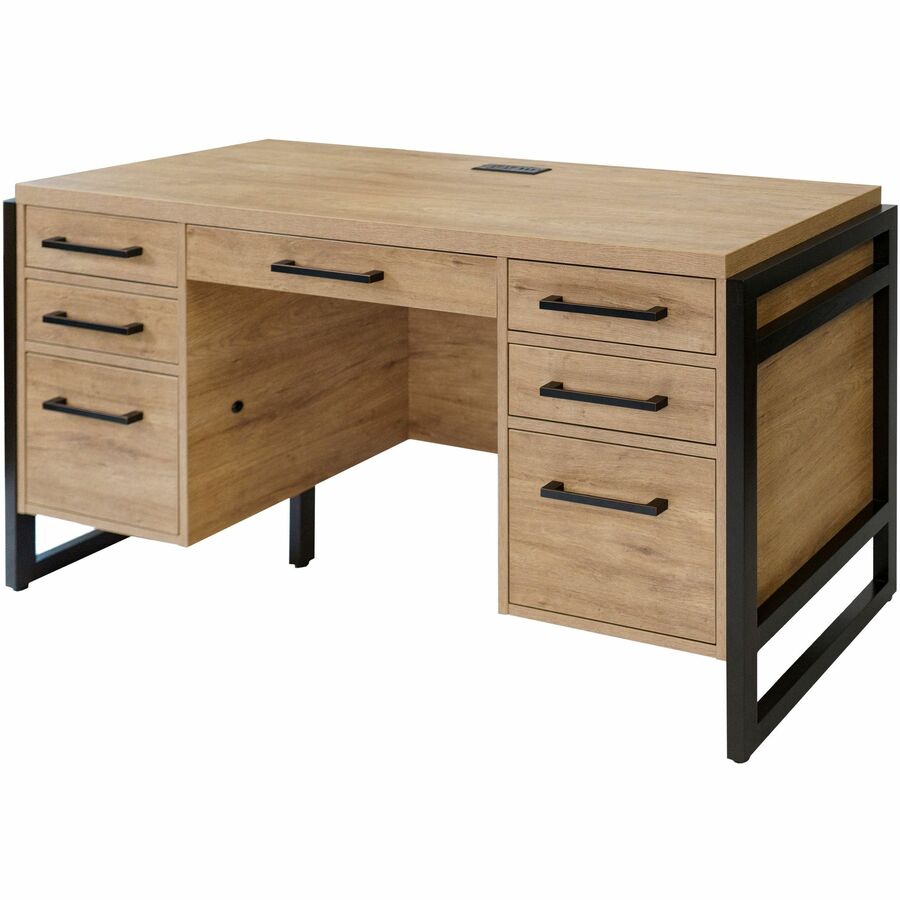 Martin Mason Monarca Laminate Unit, 31"H x 66"W x 21"D, 7 Drawers, Thermofused Laminate, Monarca Natural Wood Finish, Solid Wood Frame, Dark Bronze Hardware, AC Power & USB Outlets, 1 Each