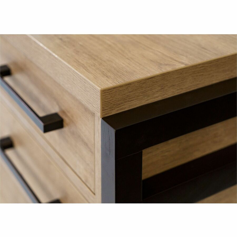 Martin Mason Monarca Laminate Unit, 31"H x 66"W x 21"D, 7 Drawers, Thermofused Laminate, Monarca Natural Wood Finish, Solid Wood Frame, Dark Bronze Hardware, AC Power & USB Outlets, 1 Each