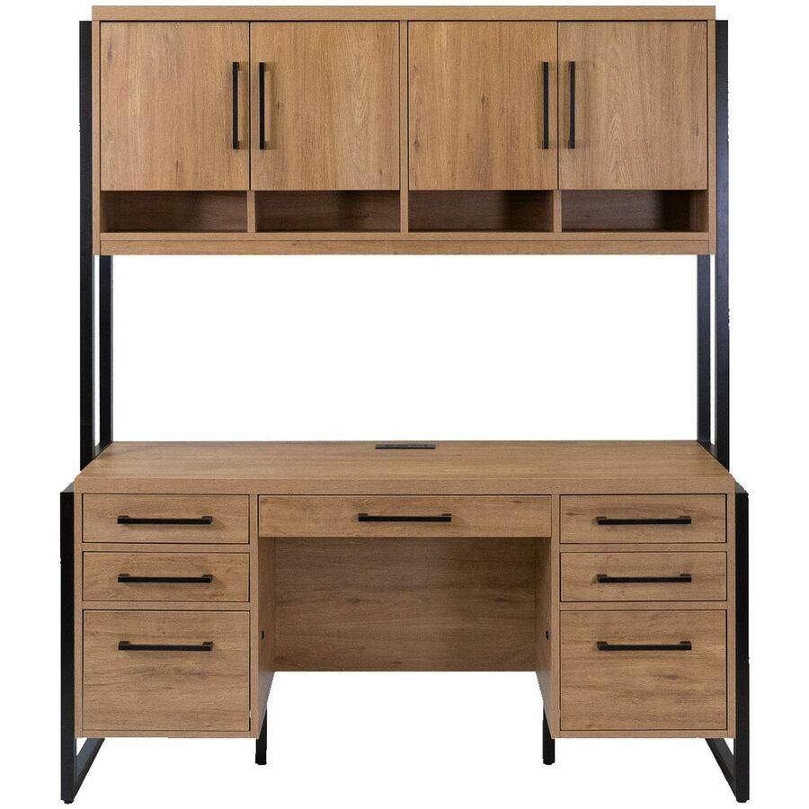 Martin Mason Monarca Laminate Unit, 31"H x 66"W x 21"D, 7 Drawers, Thermofused Laminate, Monarca Natural Wood Finish, Solid Wood Frame, Dark Bronze Hardware, AC Power & USB Outlets, 1 Each