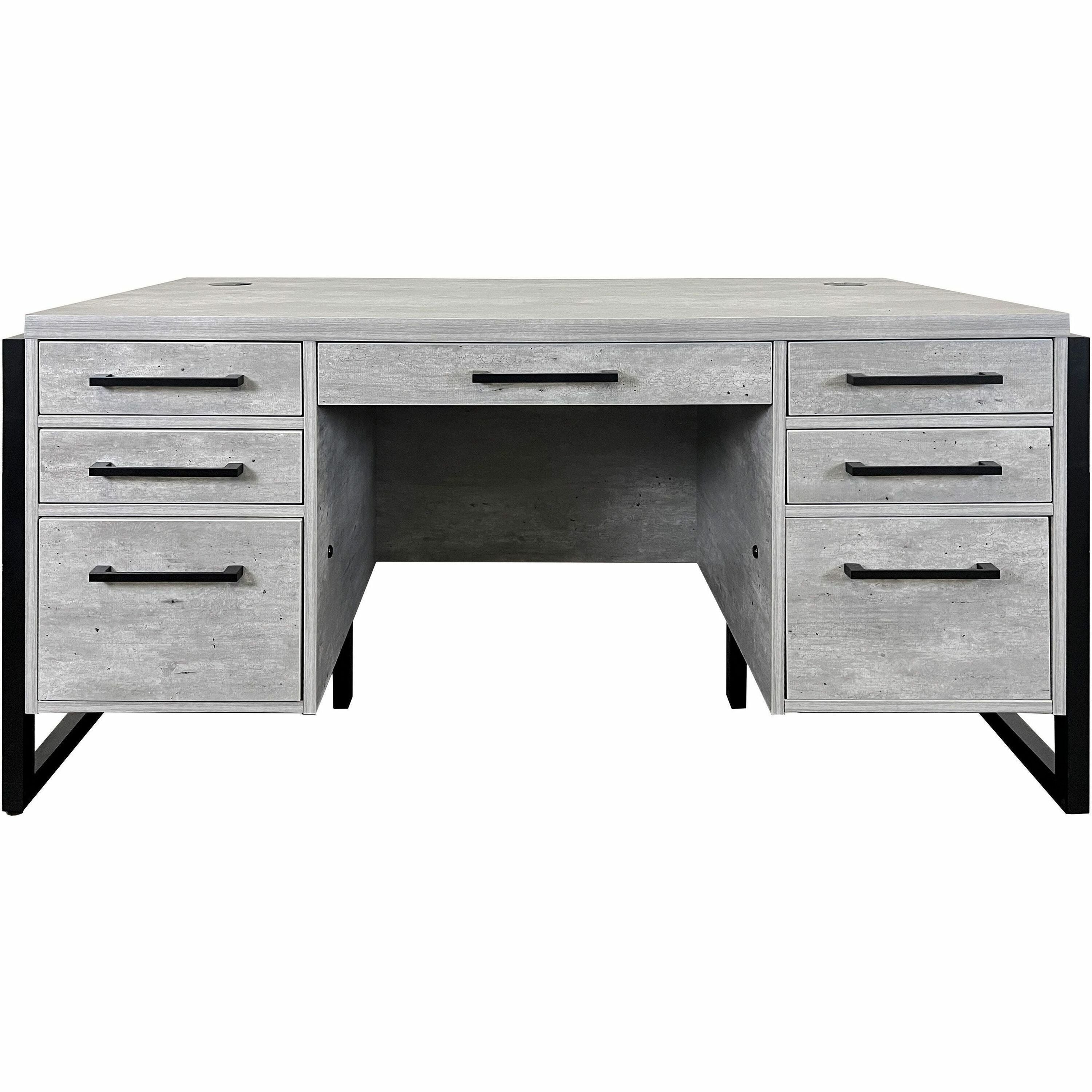 Martin Mason Concrete Laminate Double Pedestal Desk, 31"H x 66"W x 30"D, 7 Drawers, Thermofused Laminate, Concrete/Stone Finish, Solid Wood Frame, Dark Bronze Hardware, 1 Each